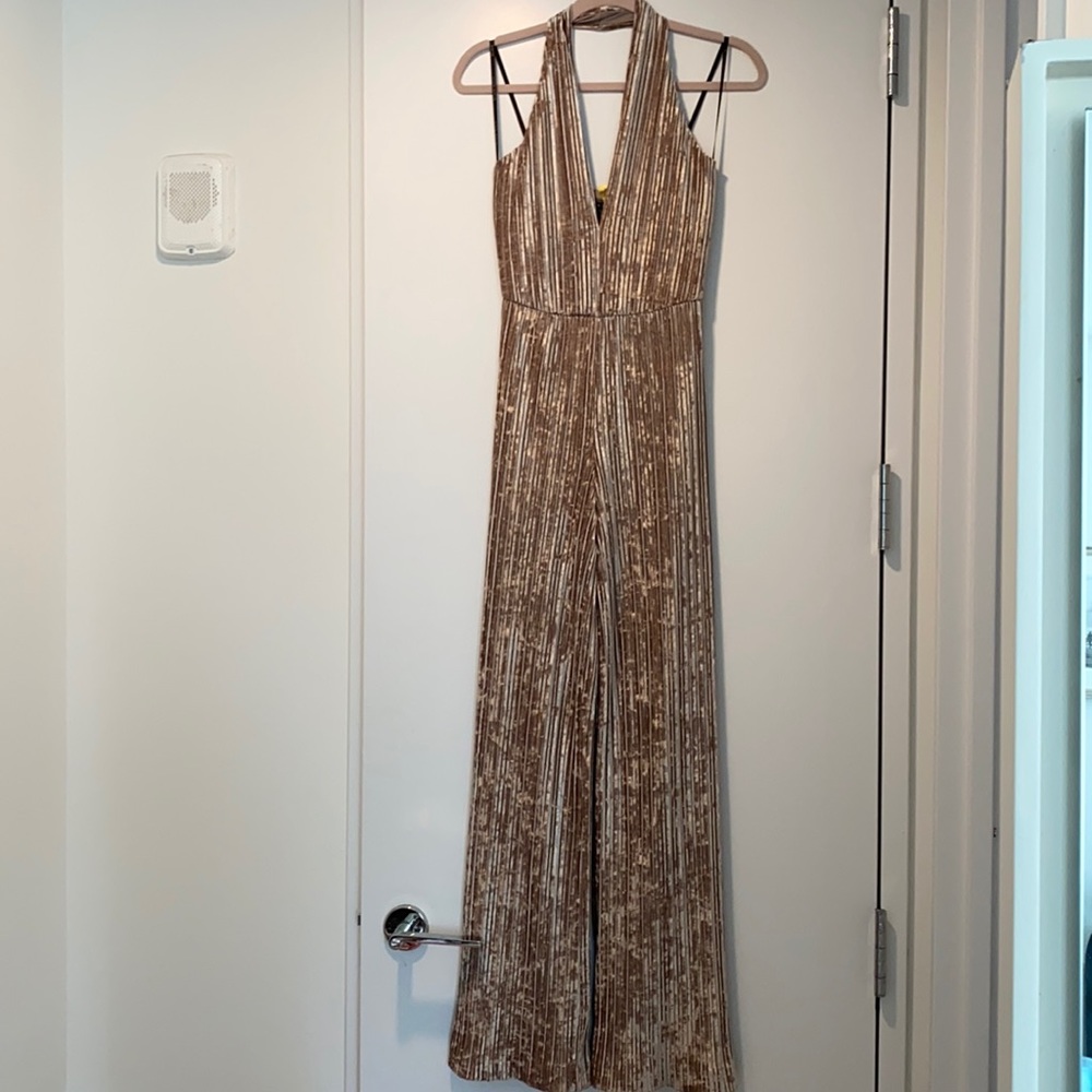 Black Halo - Shimmery velvet champagne jumpsuit
